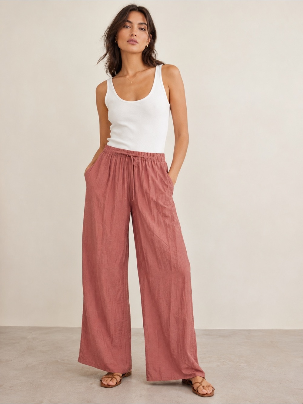 Zara Wide-Leg Drawstring Pants in Dusty Rose